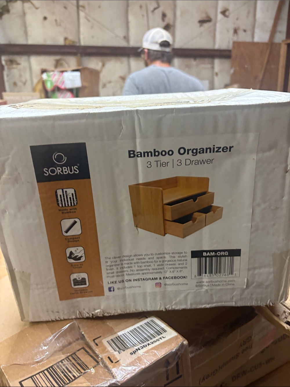 SORBUS Bamboo 3-Tier Drawer Organizer — Natural Light Brown